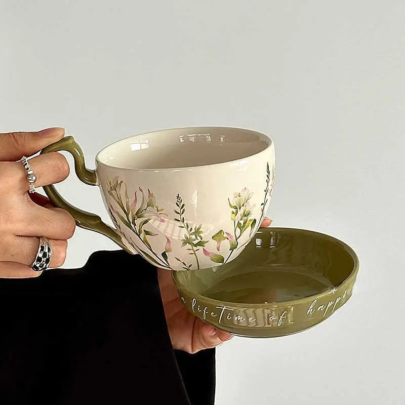 Blommig äng keramisk kaffemugg - konstnärlig blomdesign tekopp