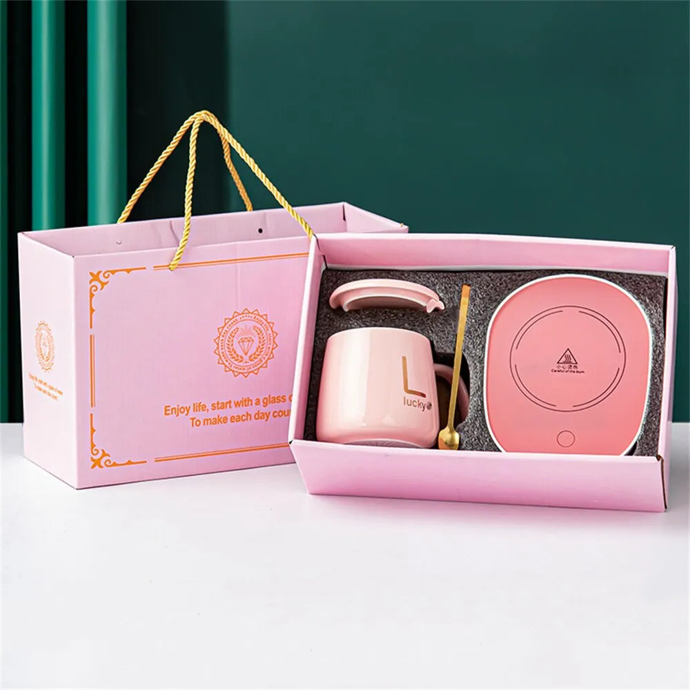 Innovativt set med uppvärmda muggar – Keramisk kopp med Smart Warming Coaster