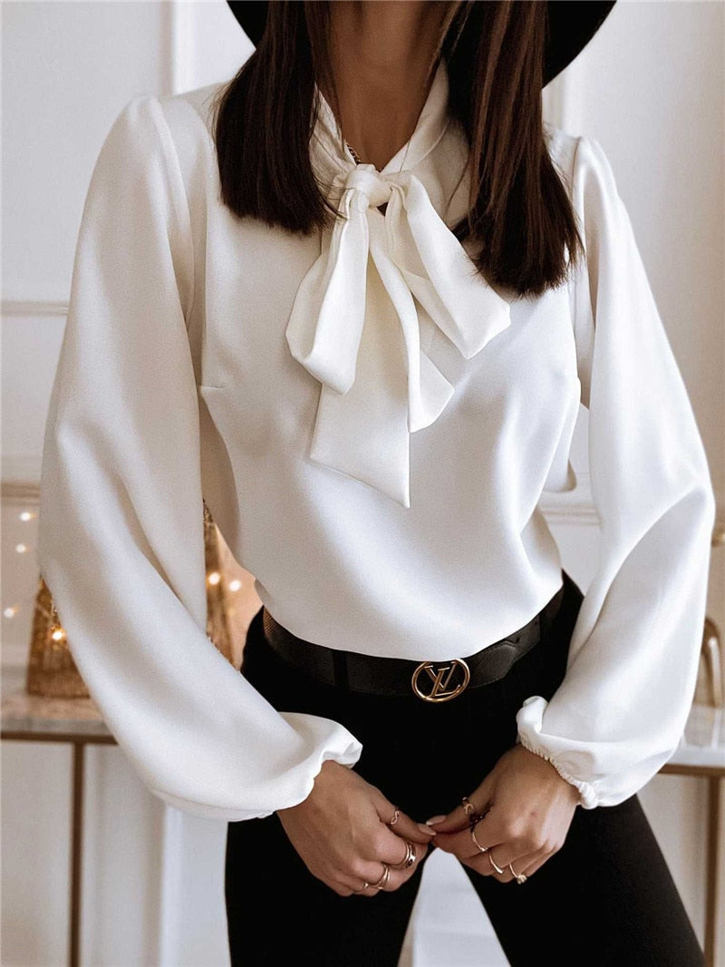 Damblus med knytkrage – Sofistikerad långärmad topp för en elegant vardagsstil