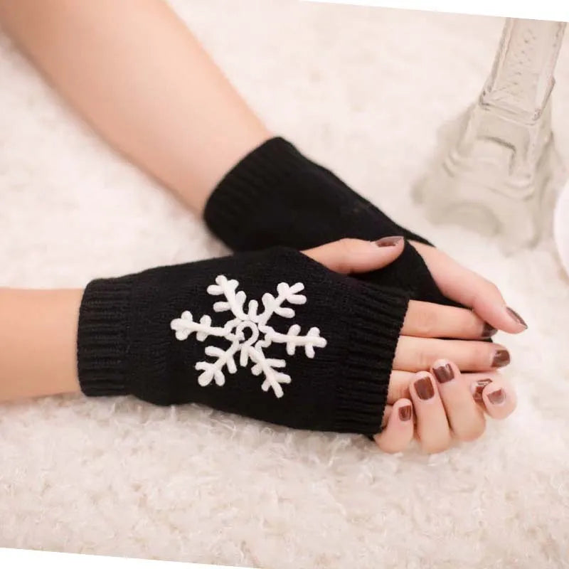 Stickade fingerlösa handskar för kvinnor - Broderade vinterhandskar