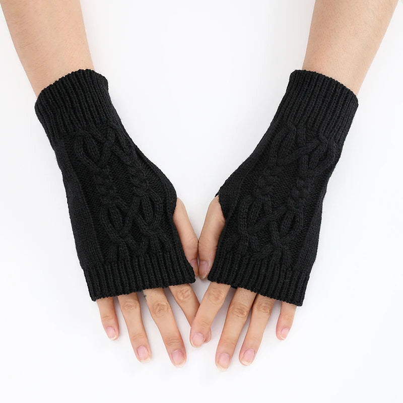 Långstickade armvärmare - Unisex fingerlösa vinterhandskar med stretchig kabeldesign