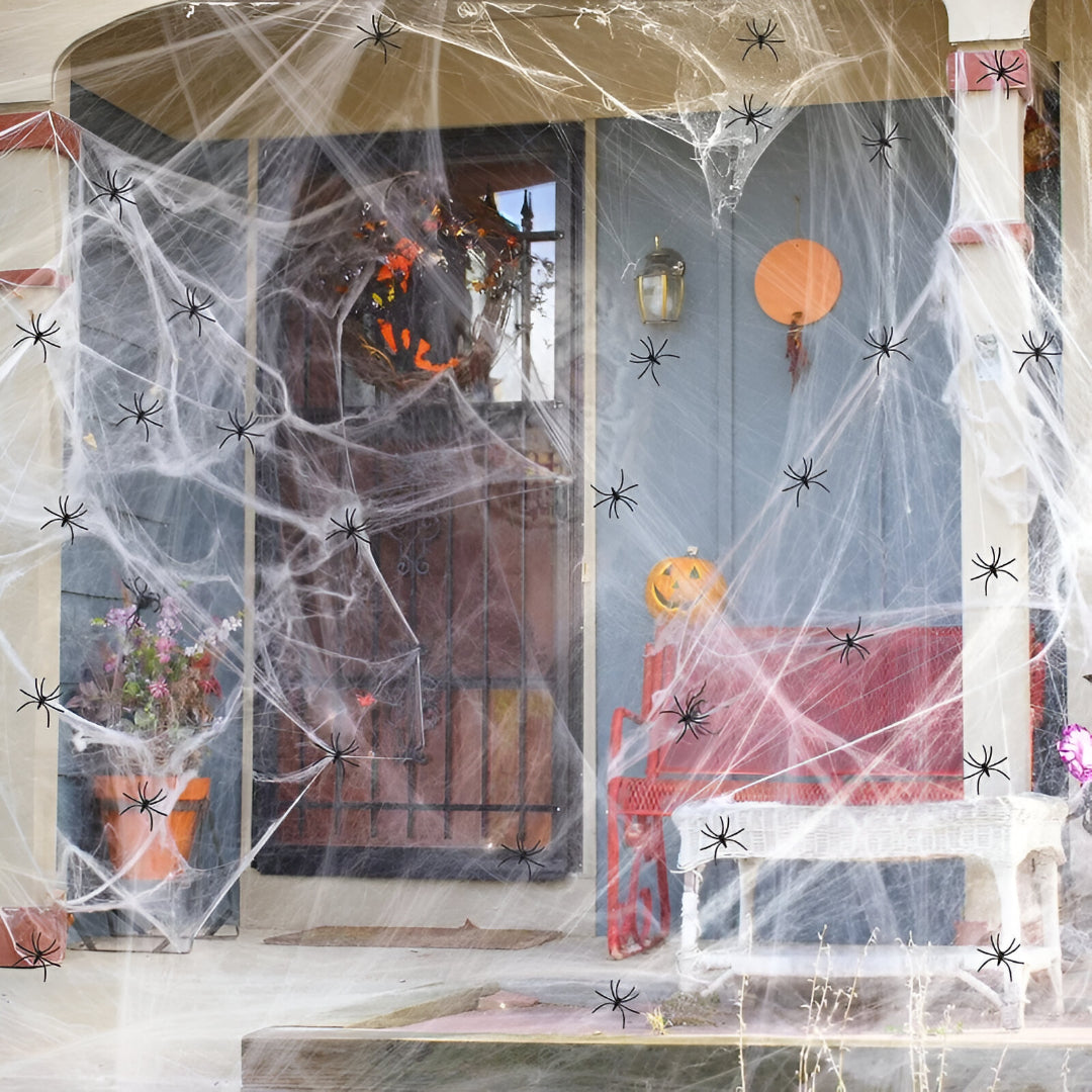 Färgglada stretchiga spindelnät – Expanderbar Halloweendekoration för inomhus- och utomhusskräck