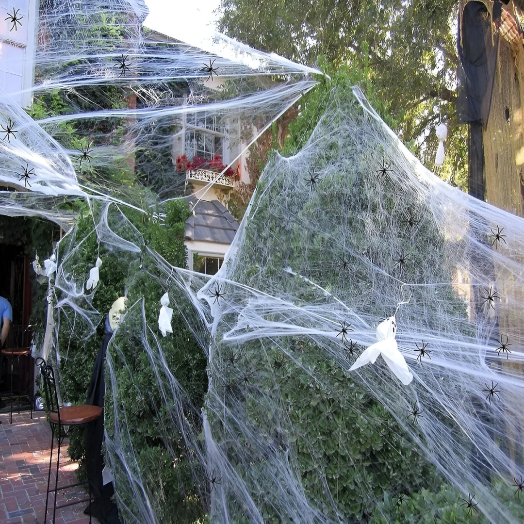 Färgglada stretchiga spindelnät – Expanderbar Halloweendekoration för inomhus- och utomhusskräck