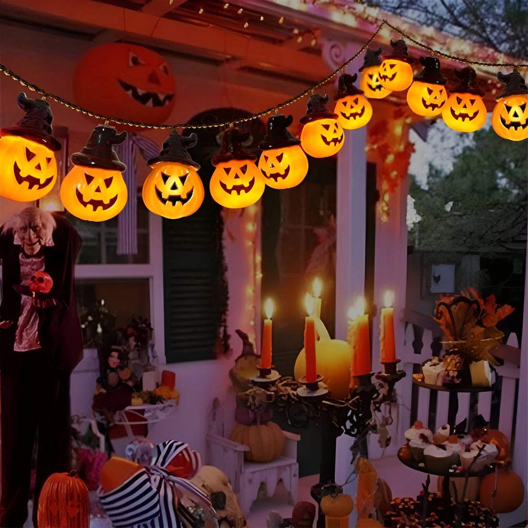 Solcellsdrivna pumpaljus – LED-slinggirlande för Halloweendekoration utomhus