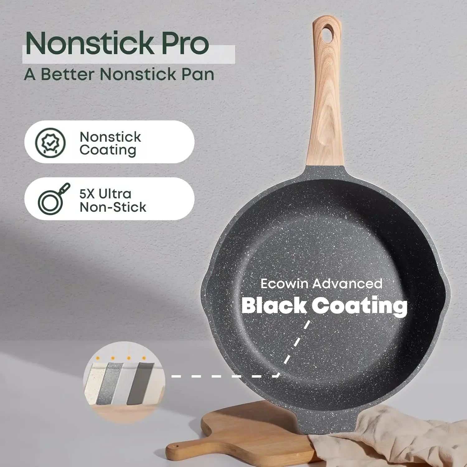 Premium steninspirerat nonstick-kokkärlset - 10-delars köksredskap
