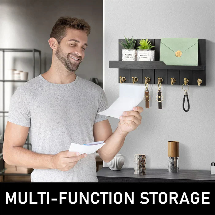 KeyHaven – Nyckelorganisator i trä med hylla, snygg väggförvaring för nycklar och post