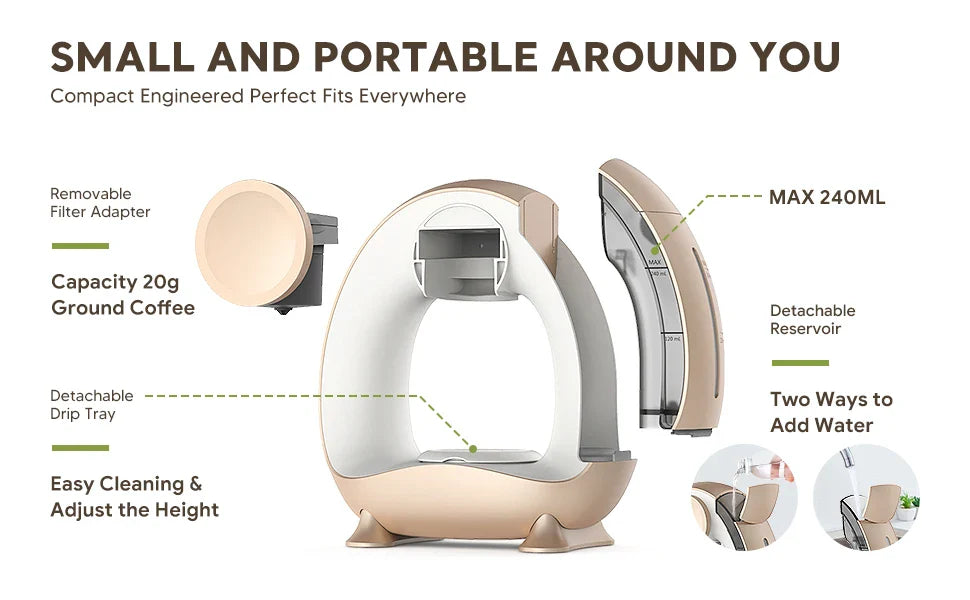 Kompakt 2-i-1-kaffebryggare – Espresso- och bryggmaskin för en portion