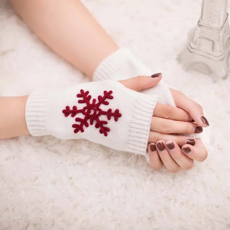 Stickade fingerlösa handskar för kvinnor - Broderade vinterhandskar