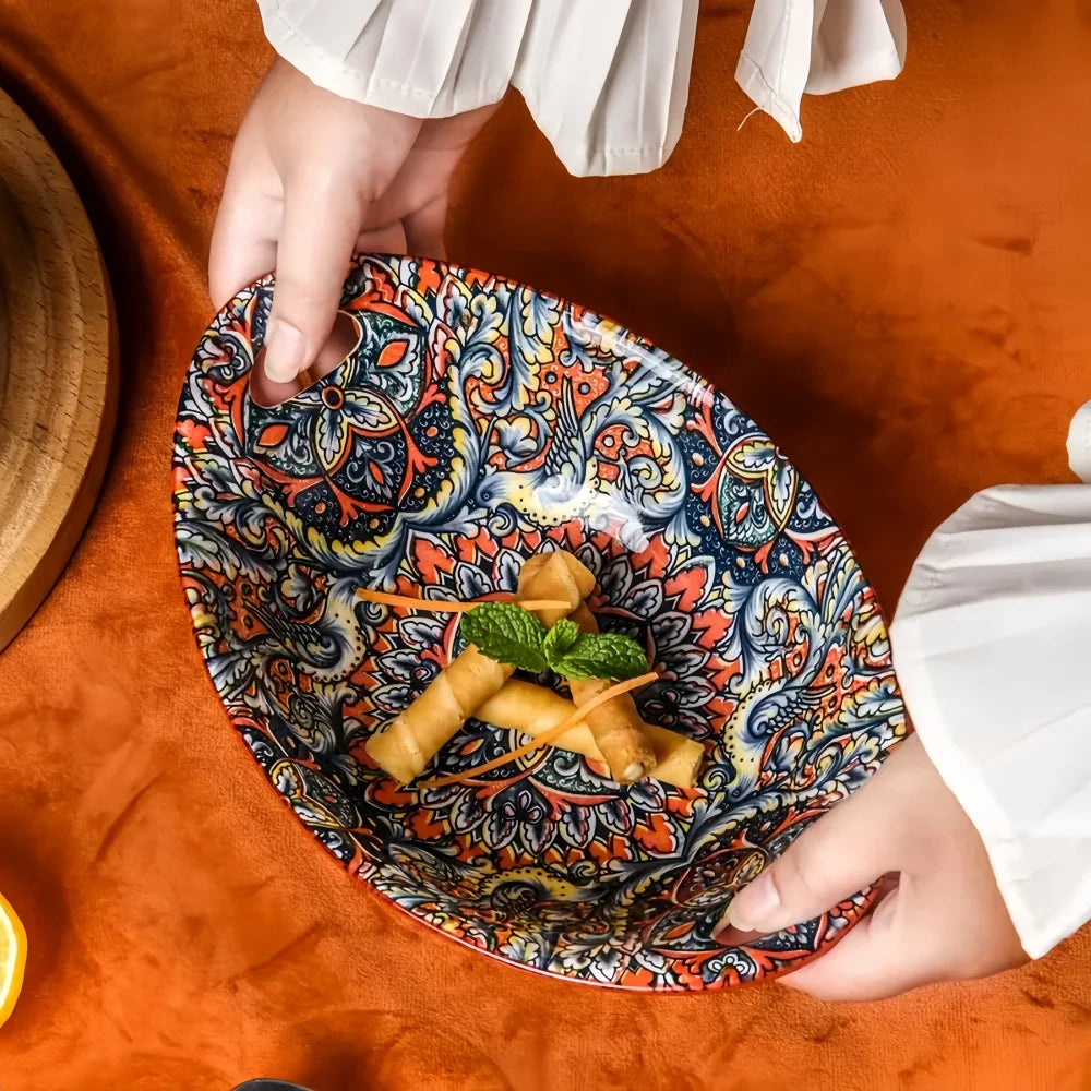Boho Mandala Serveringsskålset – Konstnärligt Keramiskt Servis
