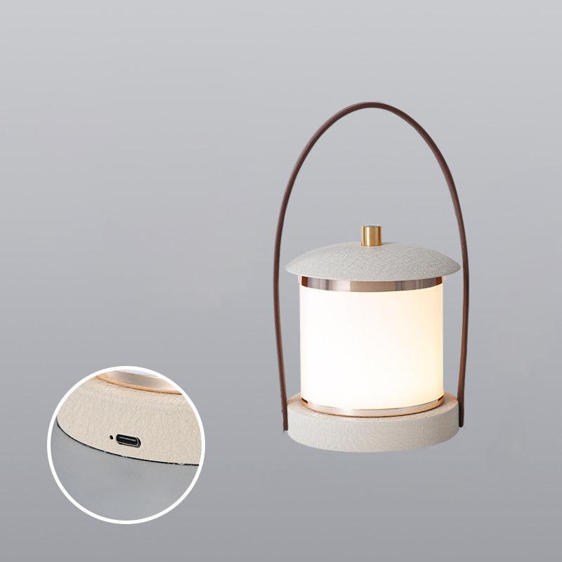 Portable LED Cylinder Lamp – Sleek Leather Look