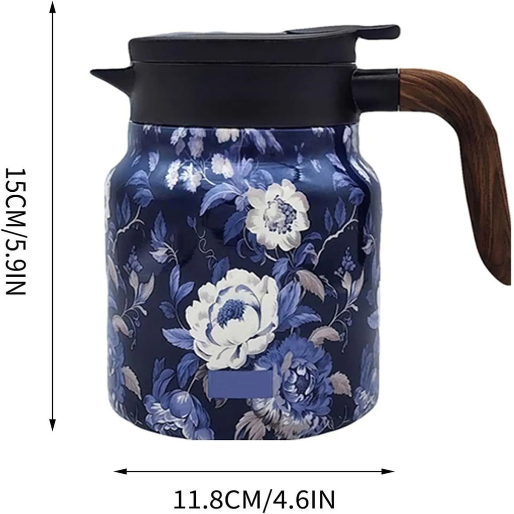 Blommig teflaska i rostfritt stål – isolerad termos med inbyggd tebryggare