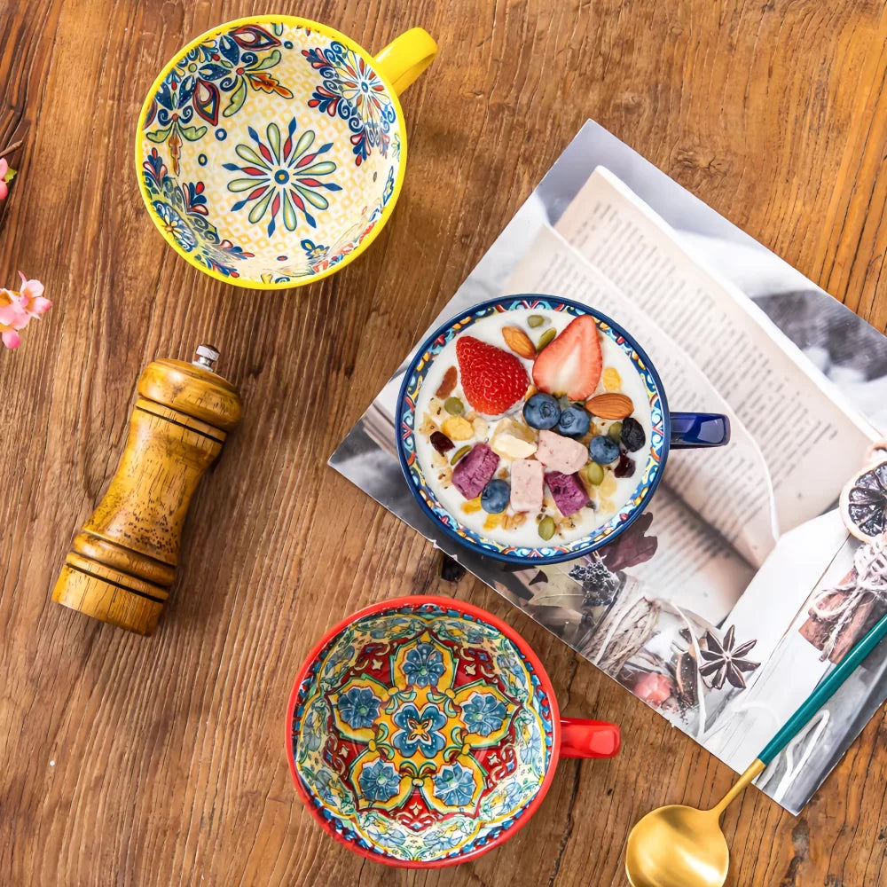 Boho Mandala Kaffekopp – Konstnärlig Keramisk Mugg för Te och Latte