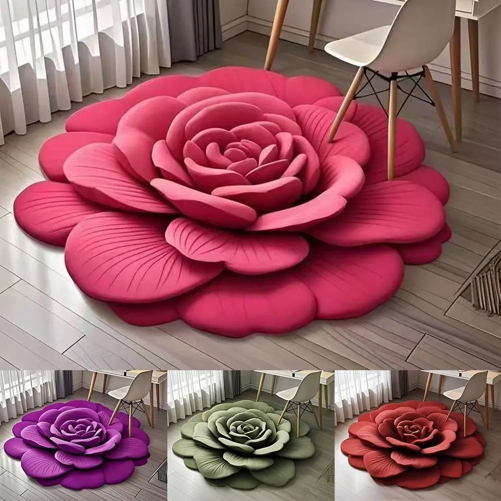 3D-blommig badrumsmatta – Mjuk, halkfri badrumsmatta med rosenblad för lyxig komfort
