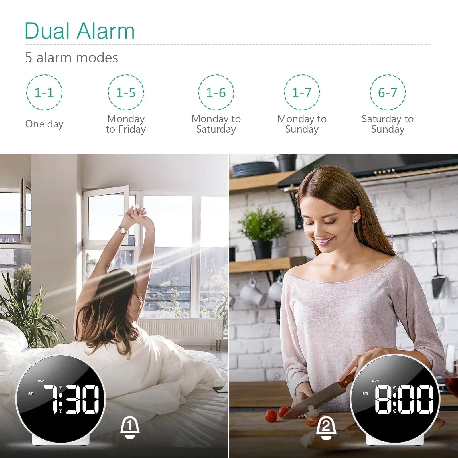 Modern LED digital skrivbordsklocka — Dimbar display med alarm, nattlampa och USB-strömförsörjning