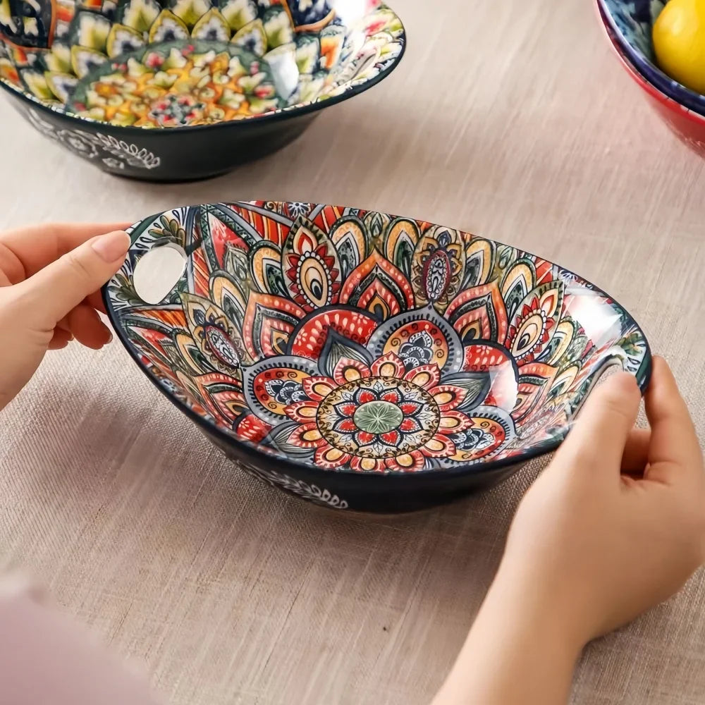 Boho Mandala Serveringsskålset – Konstnärligt Keramiskt Servis