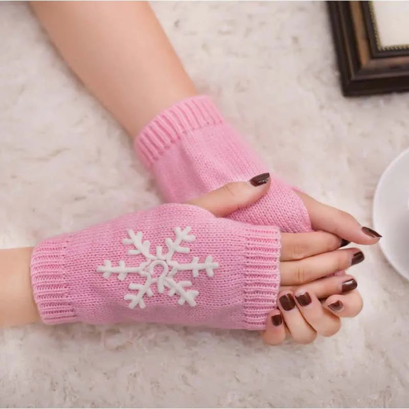 Stickade fingerlösa handskar för kvinnor - Broderade vinterhandskar