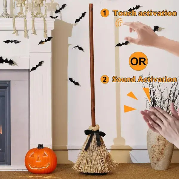 Animerad flytande häxkvast – Ljud- och beröringsaktiverad Halloween-rekvisita