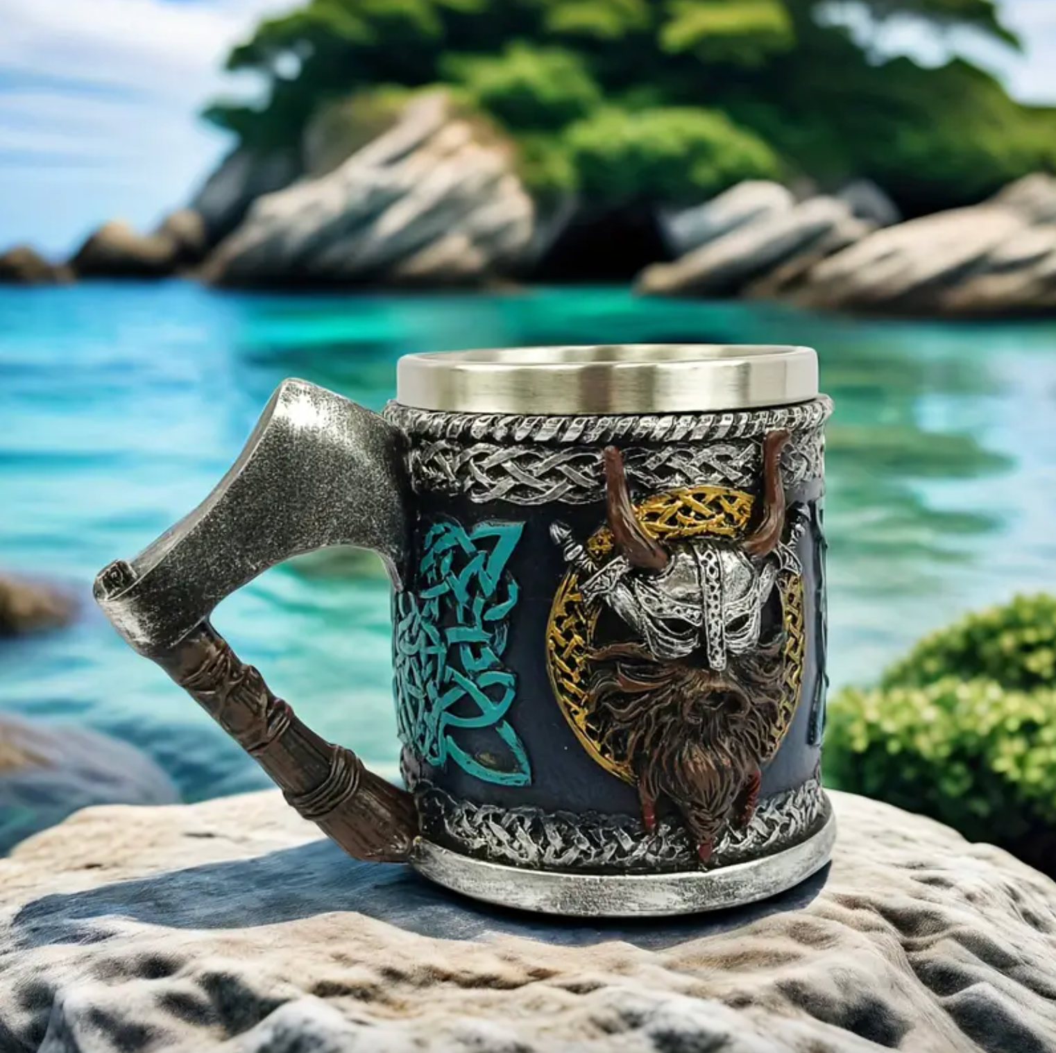 Nordisk krigare keramisk mugg — Robust vikingastil