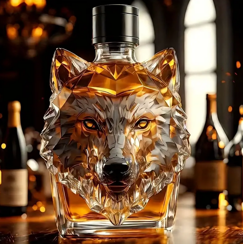Majestic Wolf Whiskeykaraff - Unik glasflaska med elegant propp