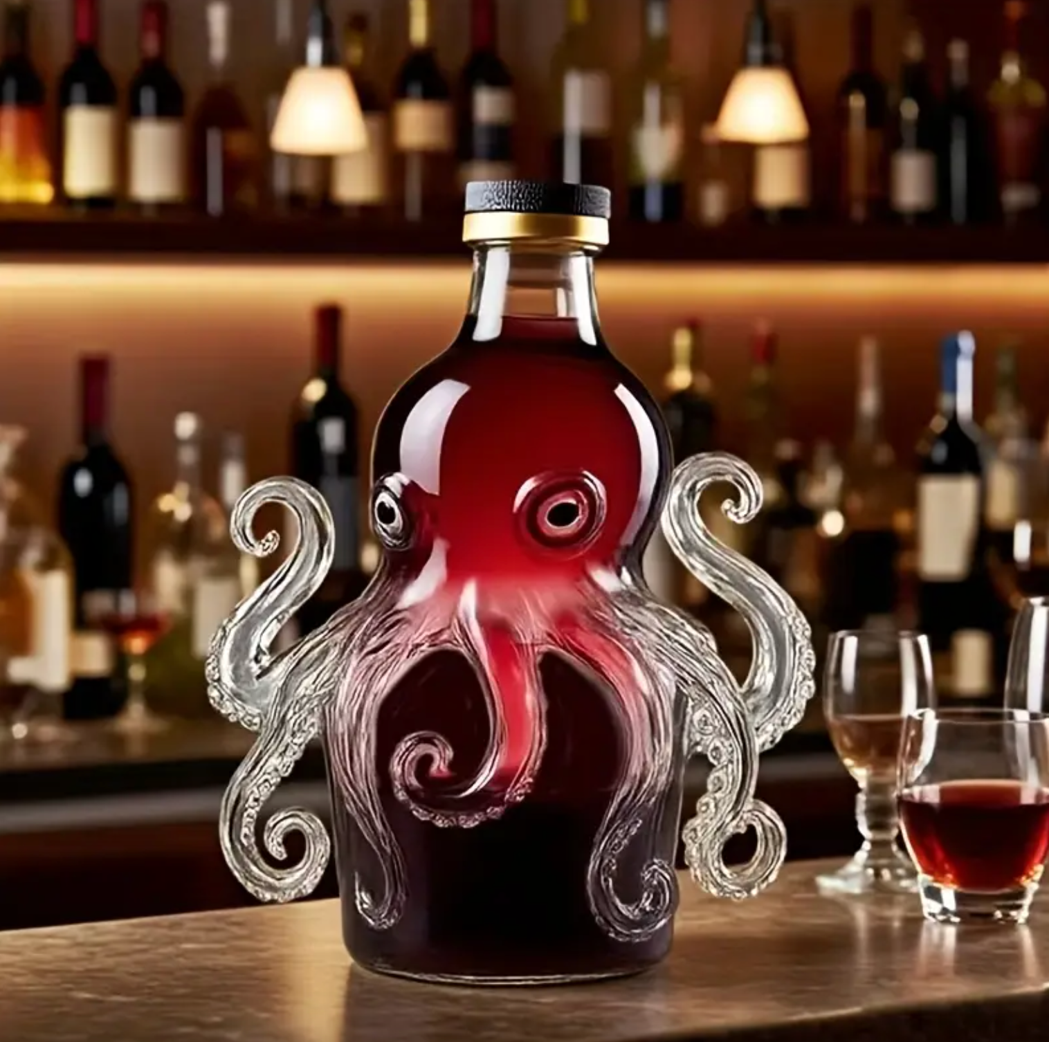 Octopus vinkaraff - Konstnärlig glaskaraff för sprit, whisky och elegans i hemmets bar