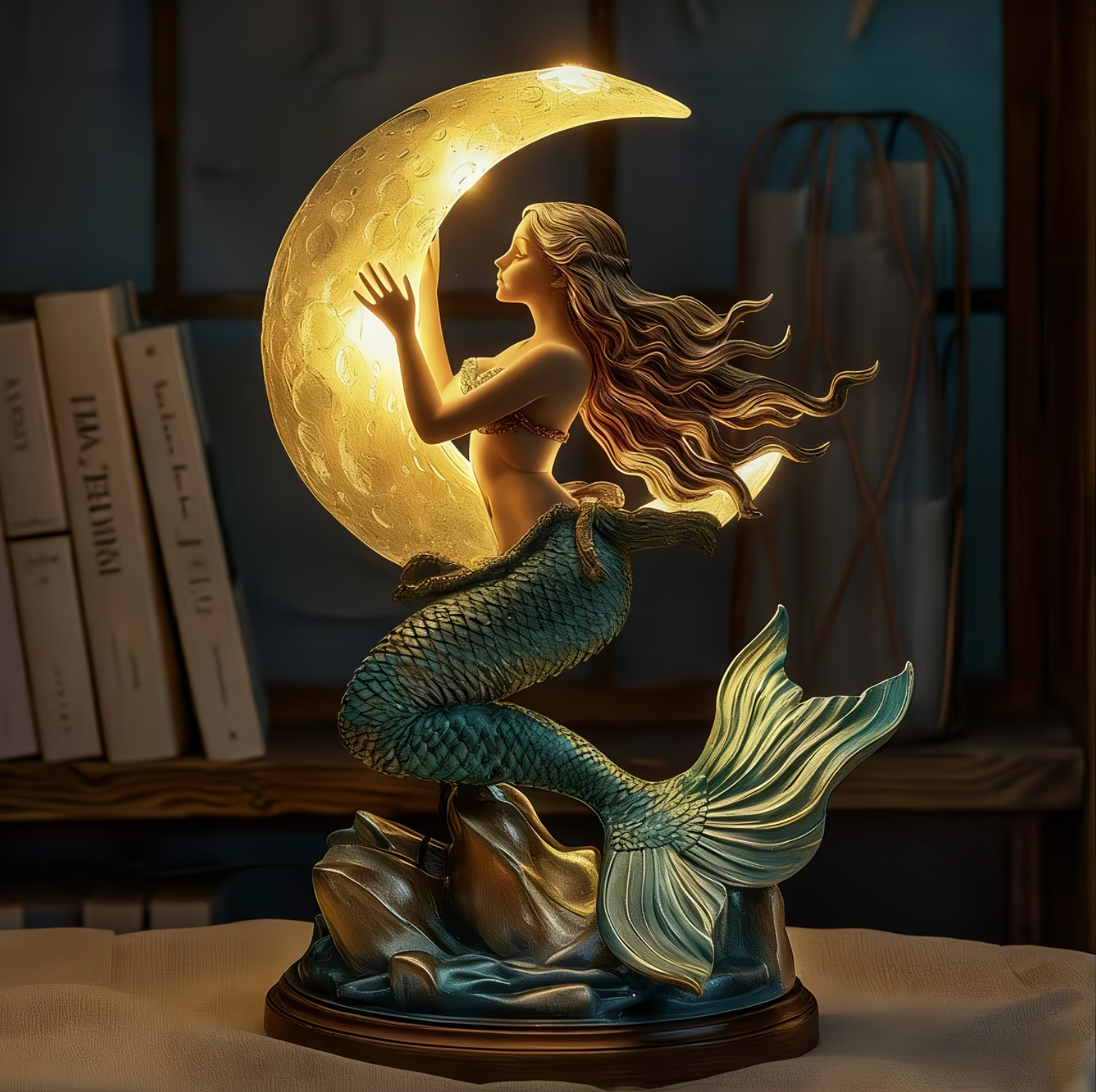 Sjöjungfrufantasi Månlampa – Dekorativ LED-nattbelysning