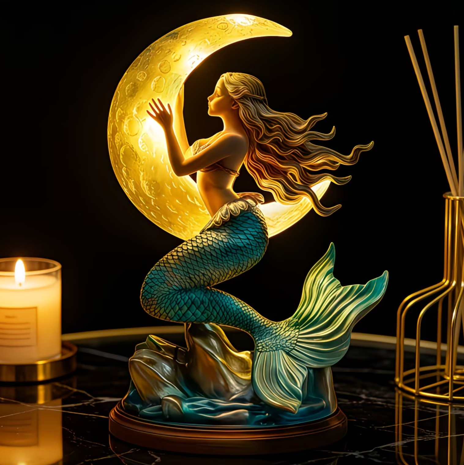 Sjöjungfrufantasi Månlampa – Dekorativ LED-nattbelysning
