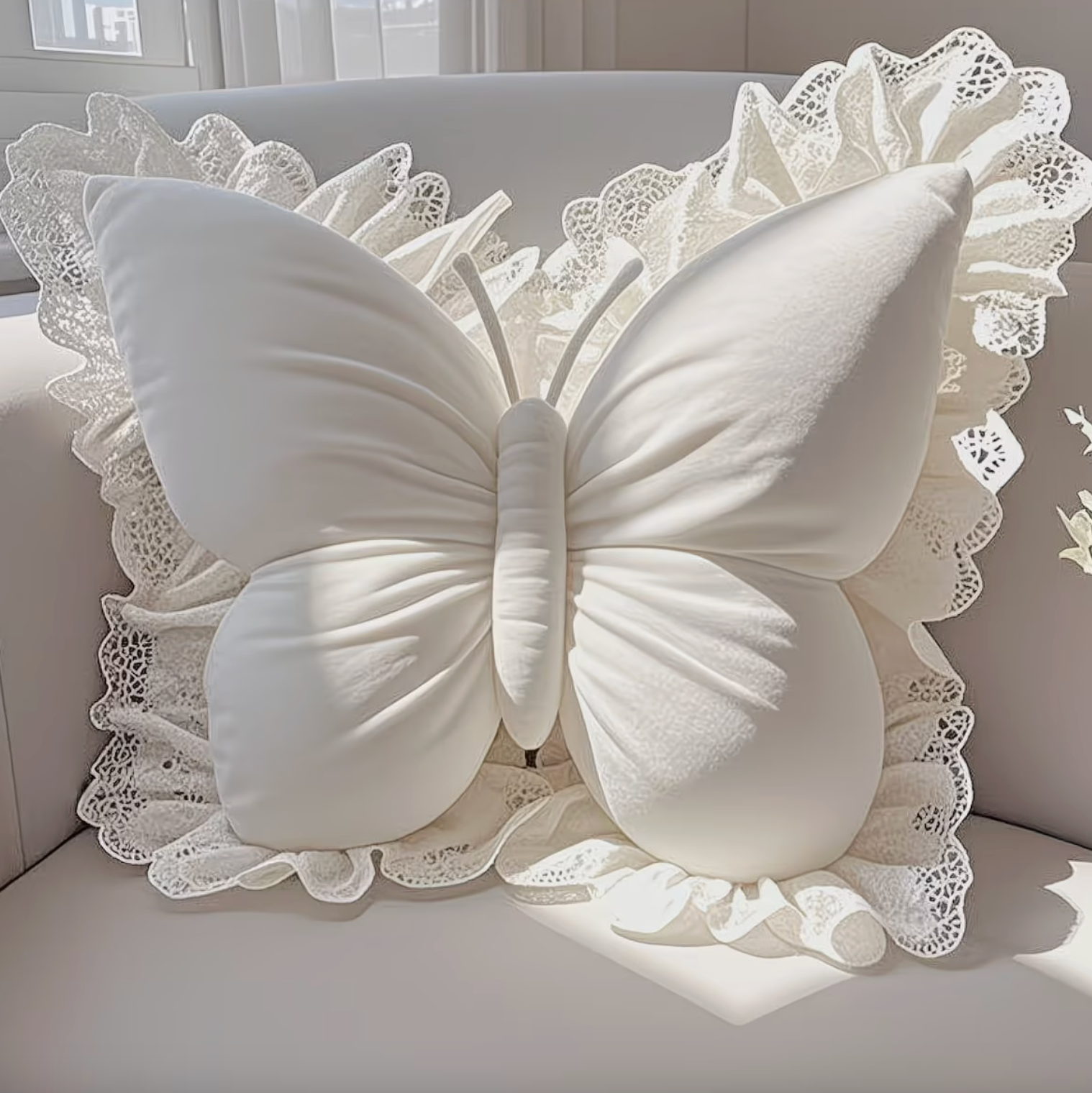 Vintageinspirerad fjärilskudde – Delikat spetskudde