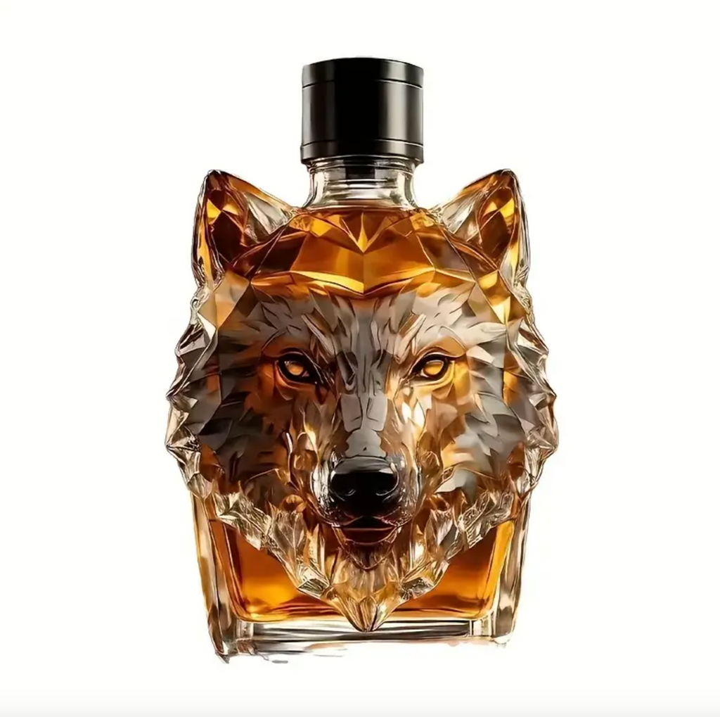 Majestic Wolf Whiskeykaraff - Unik glasflaska med elegant propp