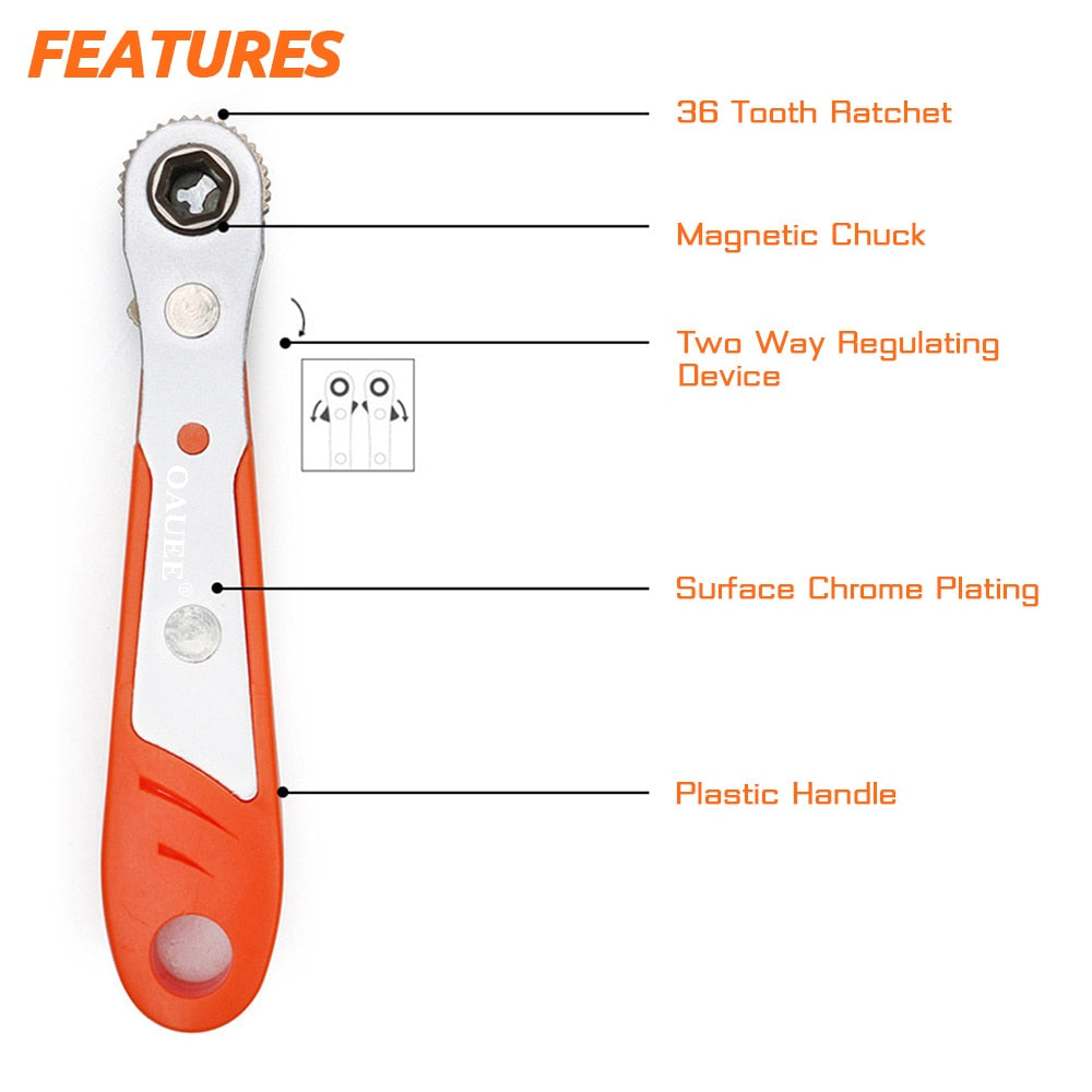 Kompakt spärrnyckel – Snabbjusterande handverktyg för skruvar, bultar och trånga punkter