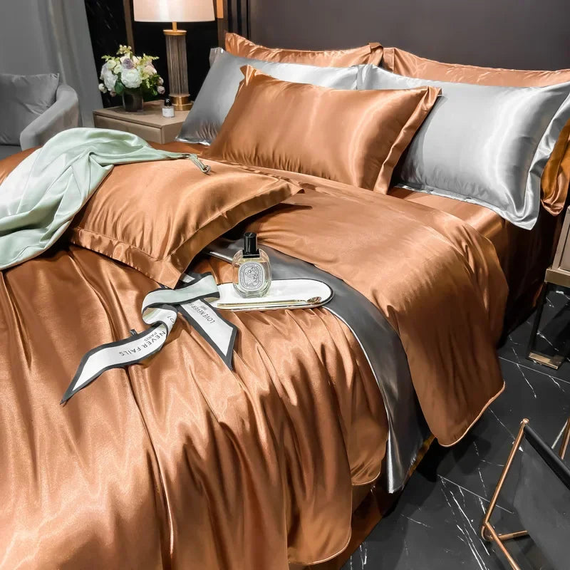 Bäddset med glänsande finish - Glansigt enfärgat lakan och täcke