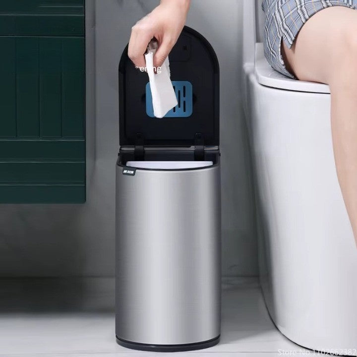 Handsfree automatisk soptunna för badrum med inbyggd rengöringsborste – Smart hygienisk avfallslösning