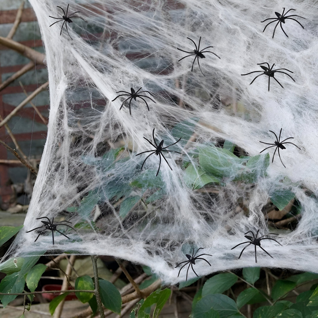 Färgglada stretchiga spindelnät – Expanderbar Halloweendekoration för inomhus- och utomhusskräck
