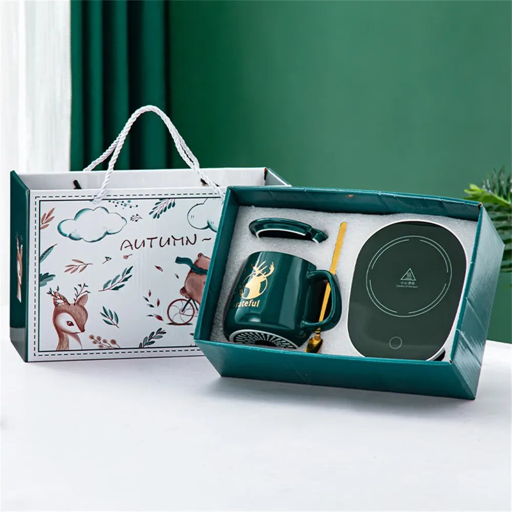 Innovativt set med uppvärmda muggar – Keramisk kopp med Smart Warming Coaster