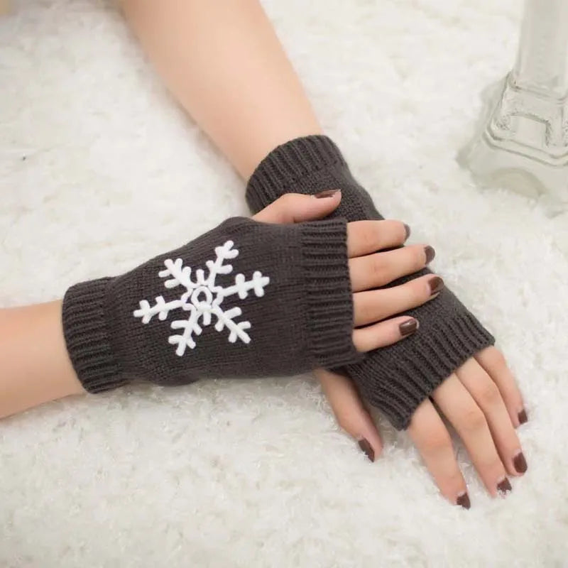 Stickade fingerlösa handskar för kvinnor - Broderade vinterhandskar