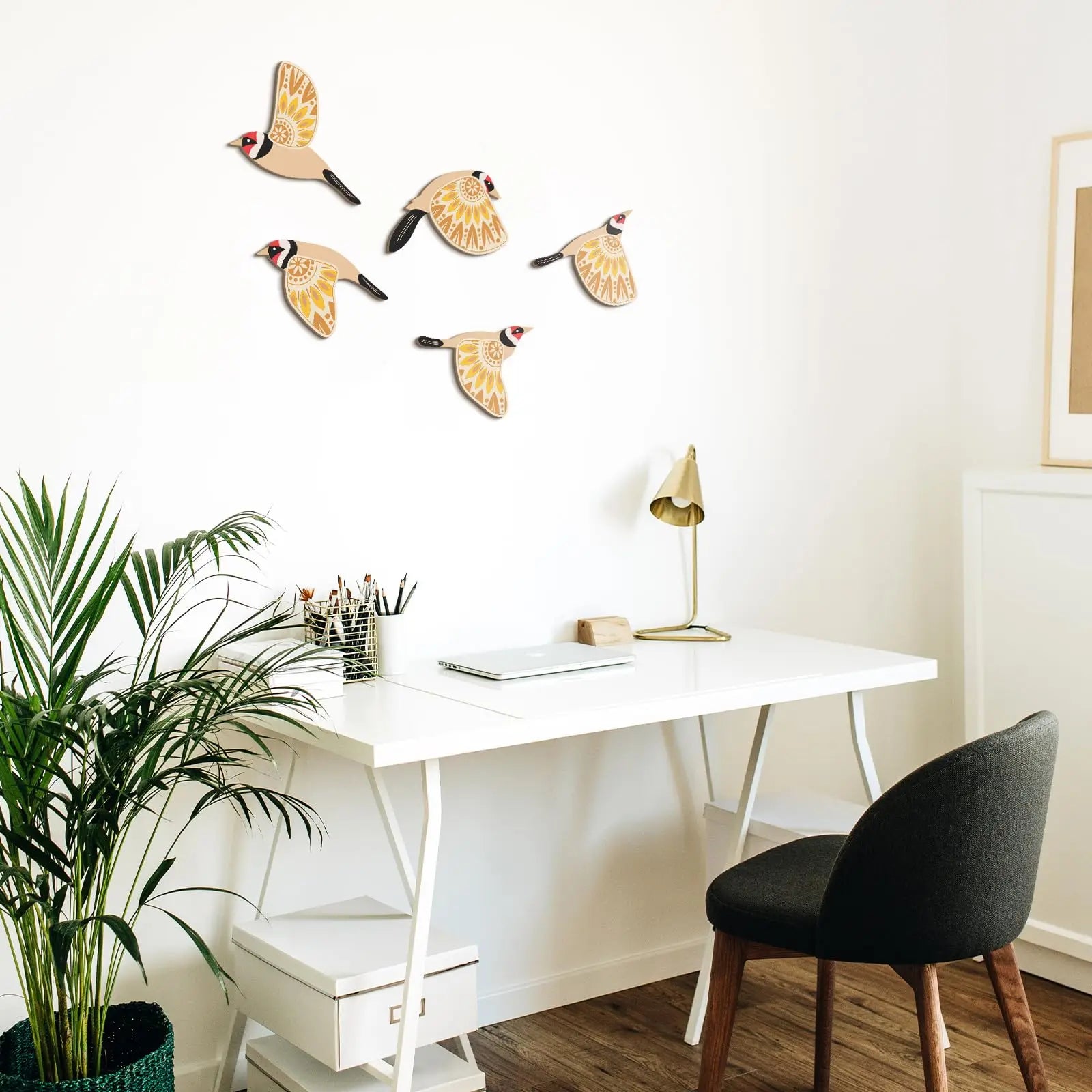 3D-väggskulptur av metallfågel – handgjord heminredningsset