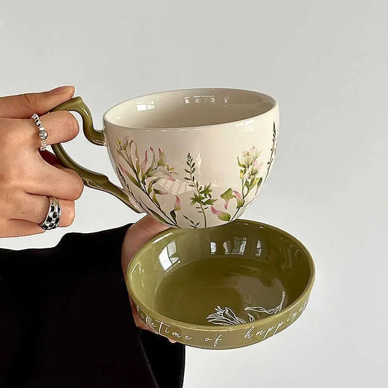 Blommig äng keramisk kaffemugg - konstnärlig blomdesign tekopp