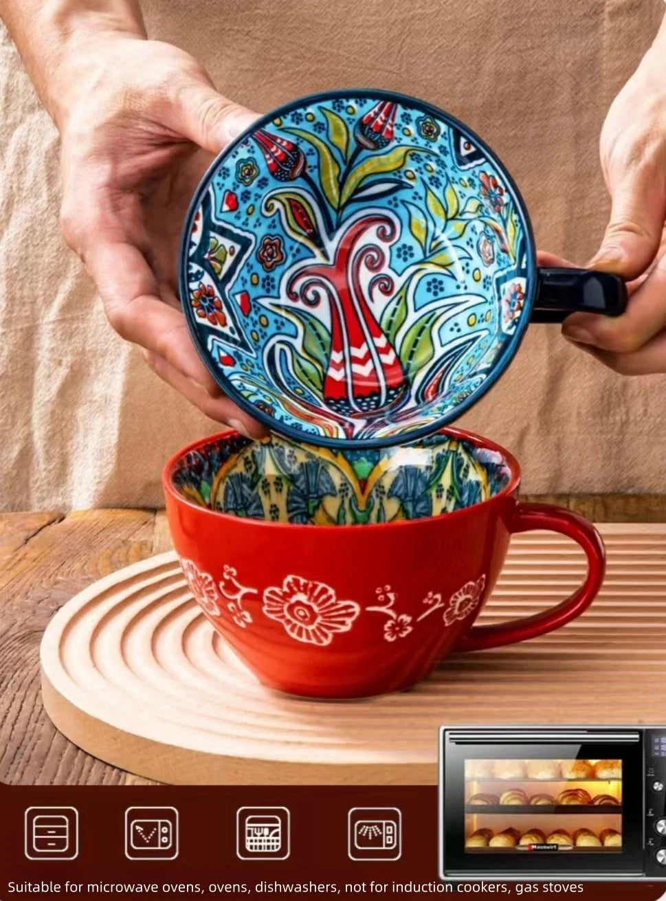 Boho Mandala Kaffekopp – Konstnärlig Keramisk Mugg för Te och Latte