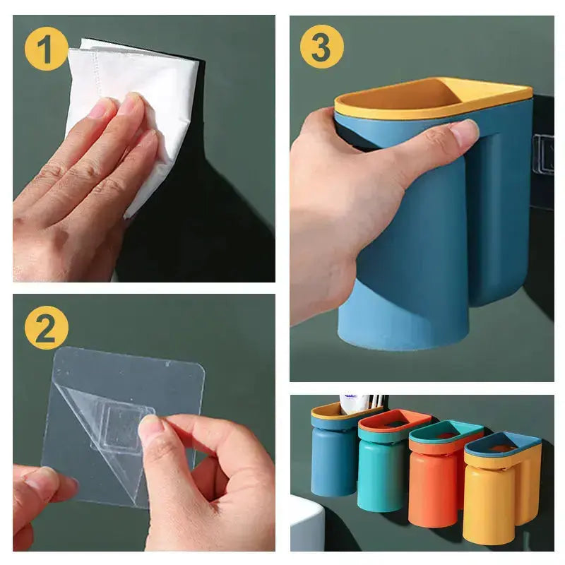 2 st väggmonterad tandborsteförvaring med kopp – platsbesparande och hygienisk