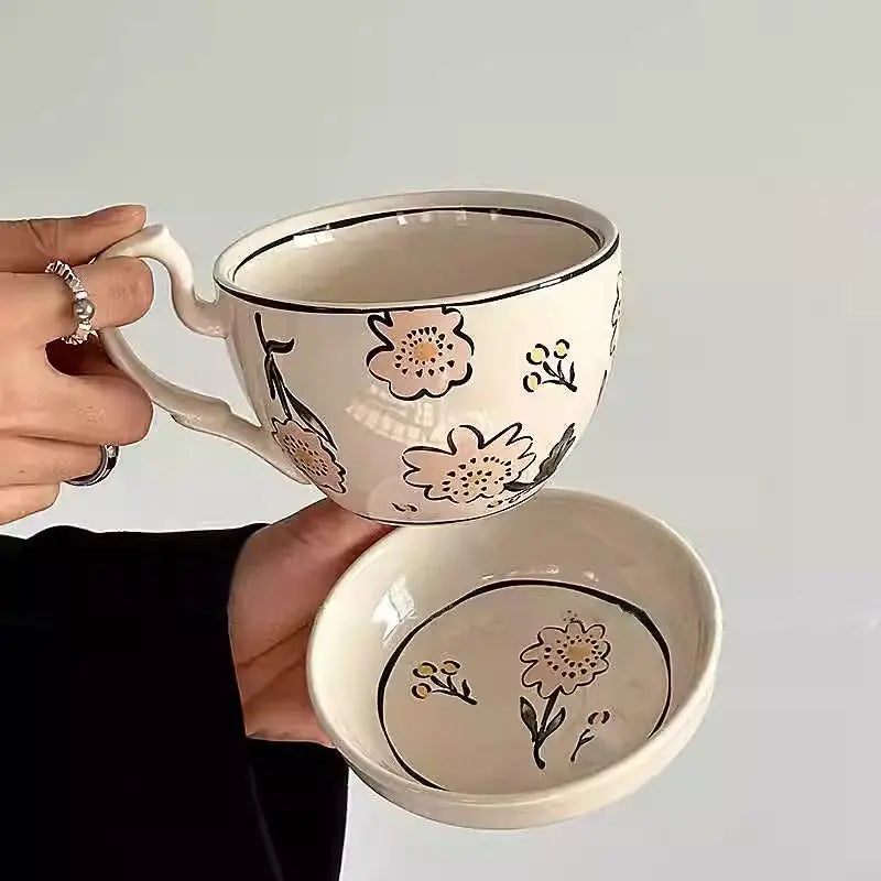Blommig äng keramisk kaffemugg - konstnärlig blomdesign tekopp