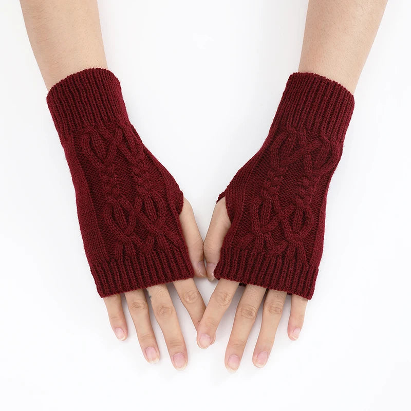 Långstickade armvärmare - Unisex fingerlösa vinterhandskar med stretchig kabeldesign