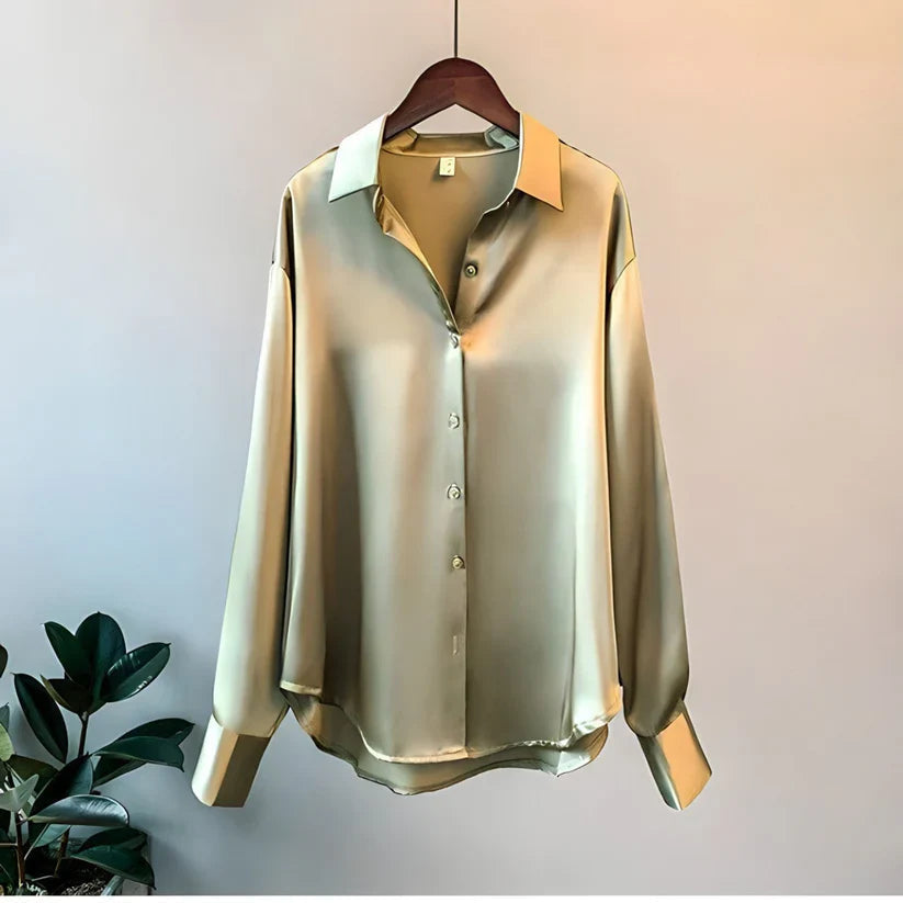 Marcella | Långärmad blus i satin med knappar - Klassisk skräddarsydd topp