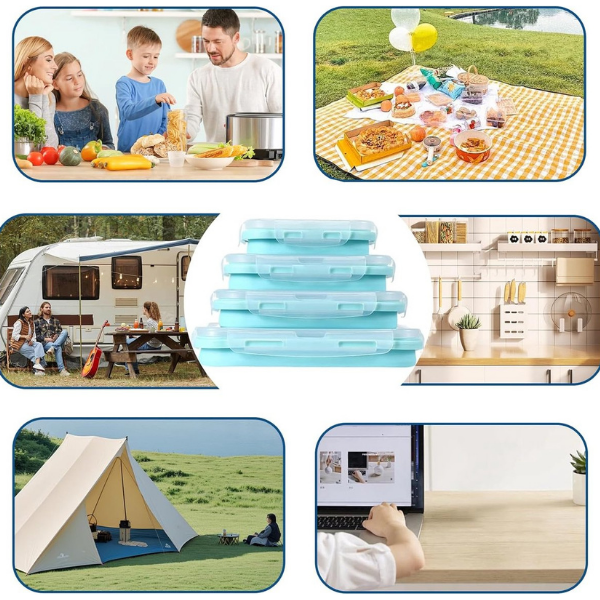 Platsbesparande hopfällbar matförvaringsset – läckagesäkra köksbehållare