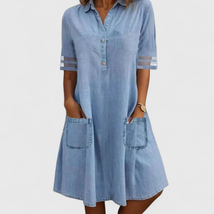 Margot | Denim Midiklänning – Strukturerad, avslappnad jeansklänning för vardagsstil
