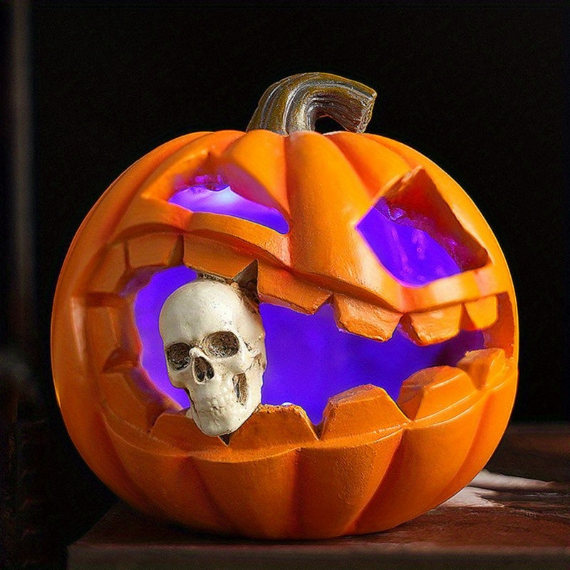Kuslig glödpumpa – Halloween-dekoration med hemsökt dödskalle
