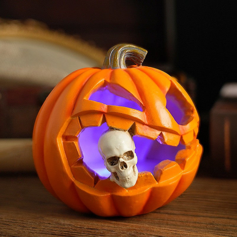 Kuslig glödpumpa – Halloween-dekoration med hemsökt dödskalle