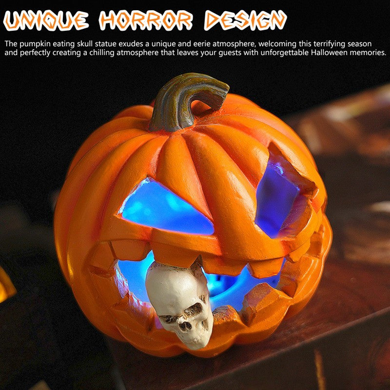 Kuslig glödpumpa – Halloween-dekoration med hemsökt dödskalle