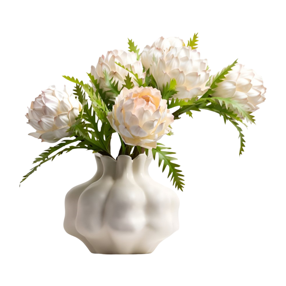 Konstnärlig granatäpplevas i keramik – Färgglad dekorativ accent för hem- och bordsdekoration