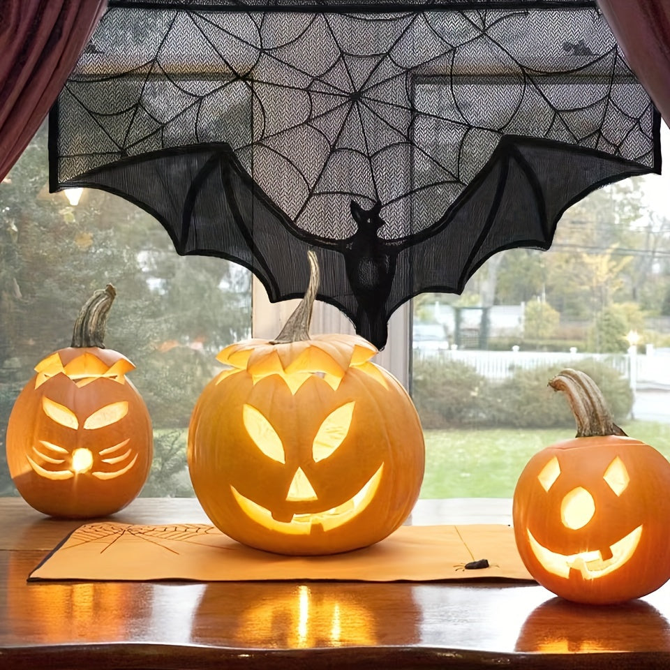 Spöklikt Halloween-bordslöpare i svart spets – gotisk dekorativ accent