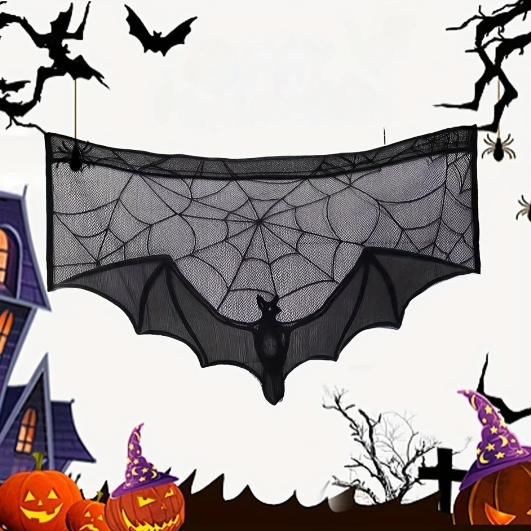 Spöklikt Halloween-bordslöpare i svart spets – gotisk dekorativ accent