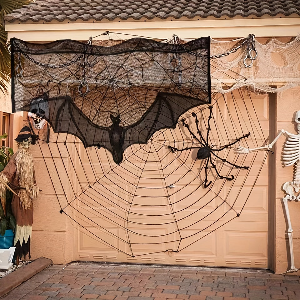 Spöklikt Halloween-bordslöpare i svart spets – gotisk dekorativ accent